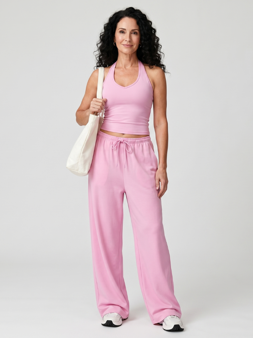Helena | Sleeveless Scoop Neck Top And Wide Leg Pants Set