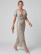 Astra | Short Sleeve Abstract Pattern Maxi Dress