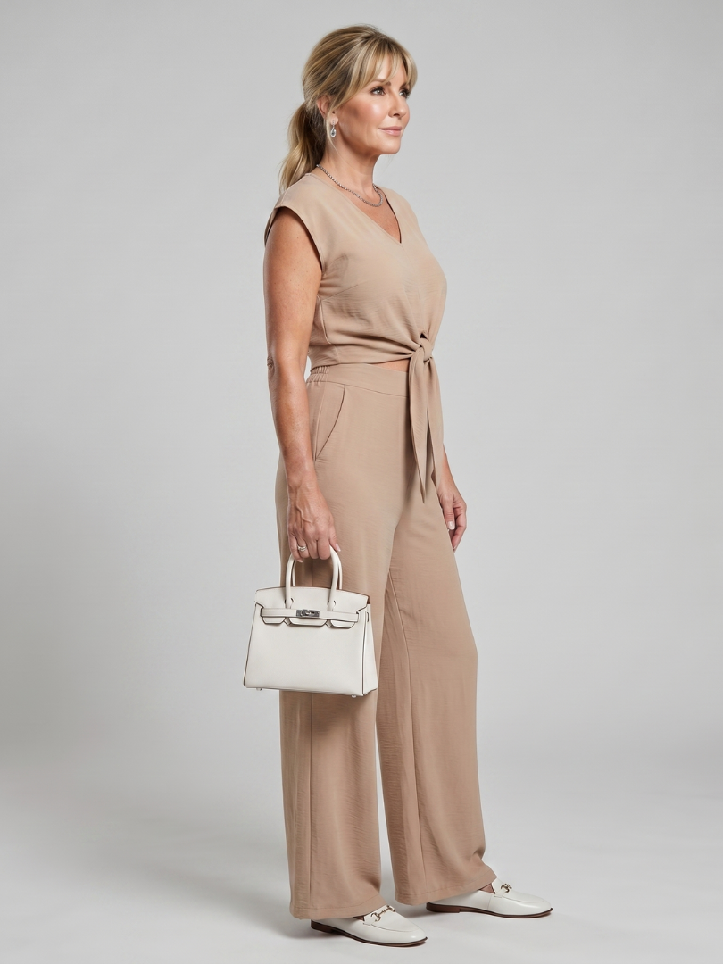 Leonora | Simple V Neck Strap Short Top Wide-leg Pants Sets